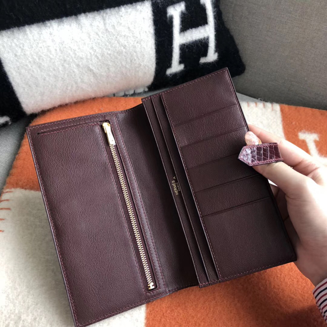 エルメス ベアンスフレ ブルゴーニュ クロコダイル ゴールド金具