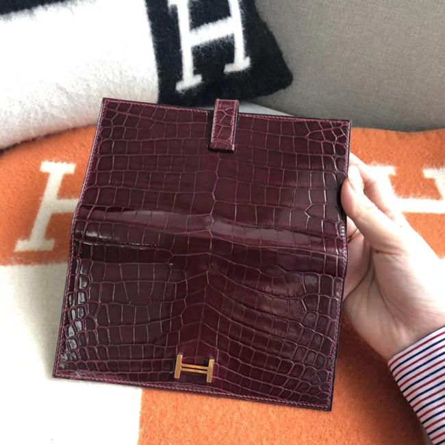 エルメス ベアンスフレ ブルゴーニュ クロコダイル ゴールド金具