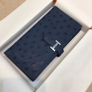 エルメス ベアンスフレ ブルードマルト オーストリッチ シルバー金具