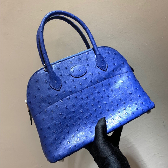 エルメス ボリード31 ブルーエレクトリック オーストリッチ シルバー金具