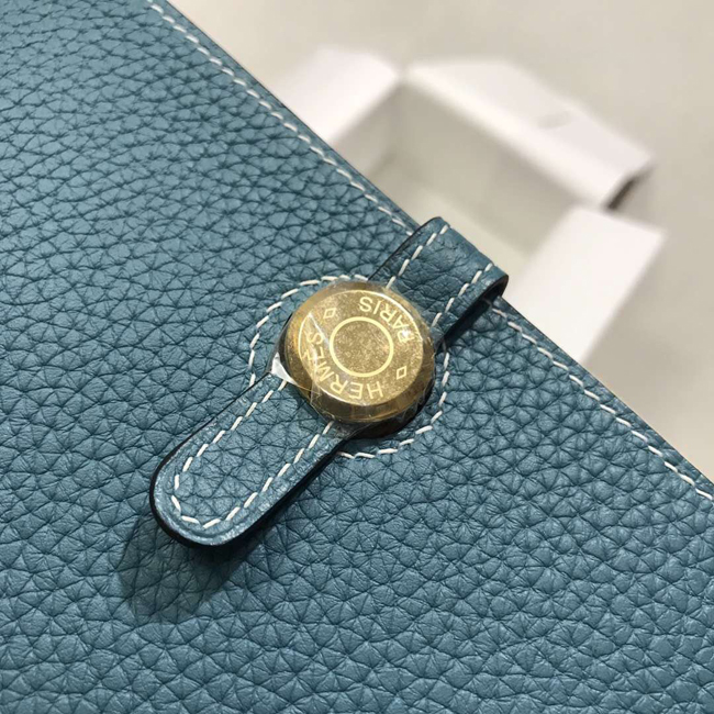 エルメス ドゴンGM ブルージーン トゴ ゴールド金具