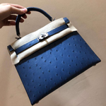 エルメス ケリー28 ブルートンペット オーストリッチ シルバー金具