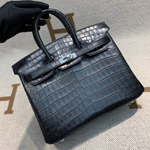 エルメス バーキン25 ブラック クロコダイル ニロティカスマット シルバー金具