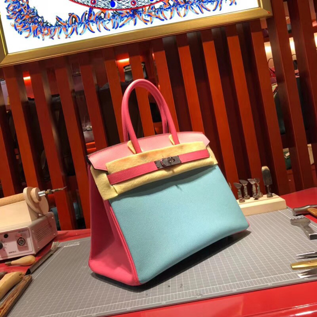 エルメス バーキン30 ブルーアトール/ローズリップスティック シルバー金具