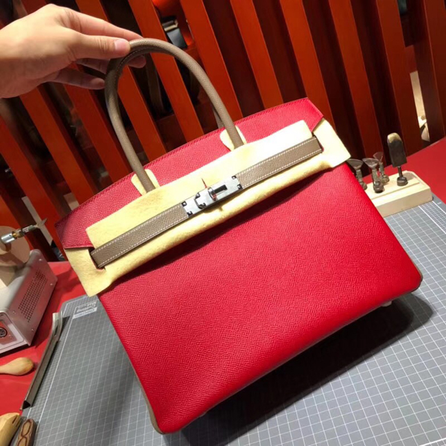エルメス バーキン30 ルージュカザック/エトゥープ シルバー金具