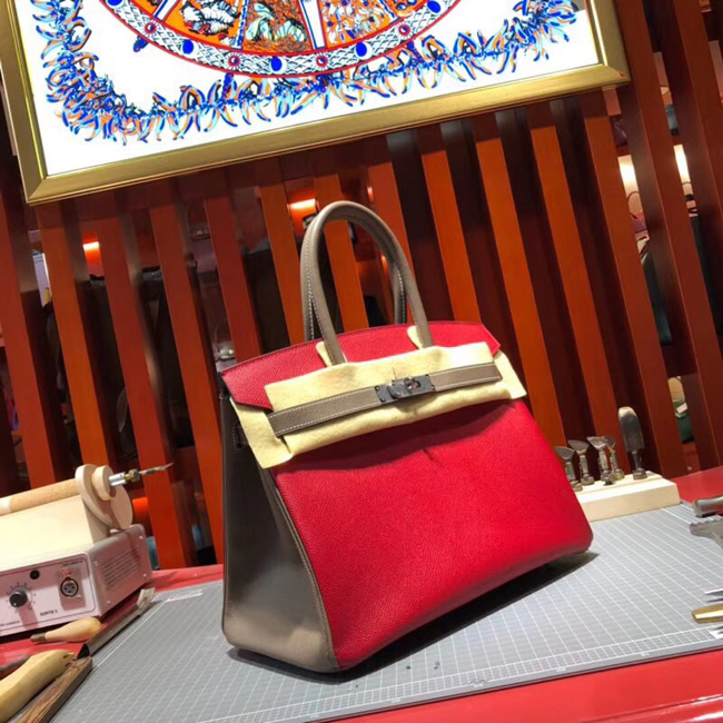 エルメス バーキン30 ルージュカザック/エトゥープ シルバー金具
