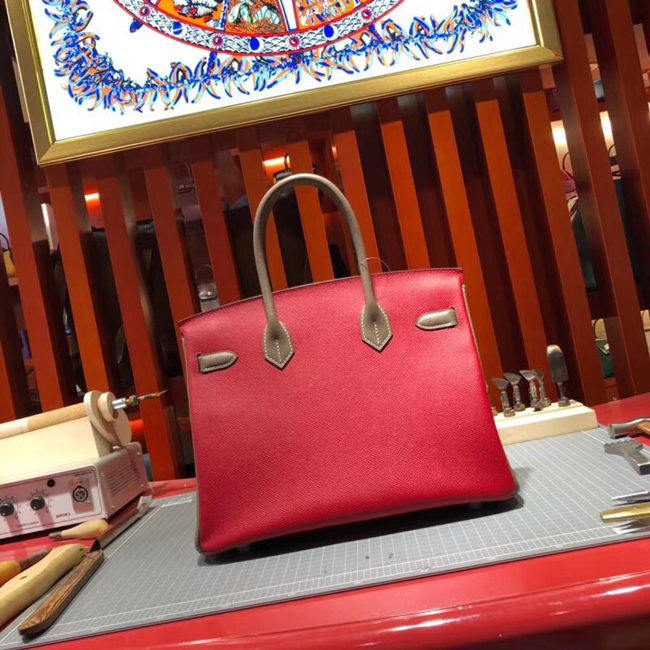 エルメス バーキン30 ルージュカザック/エトゥープ シルバー金具