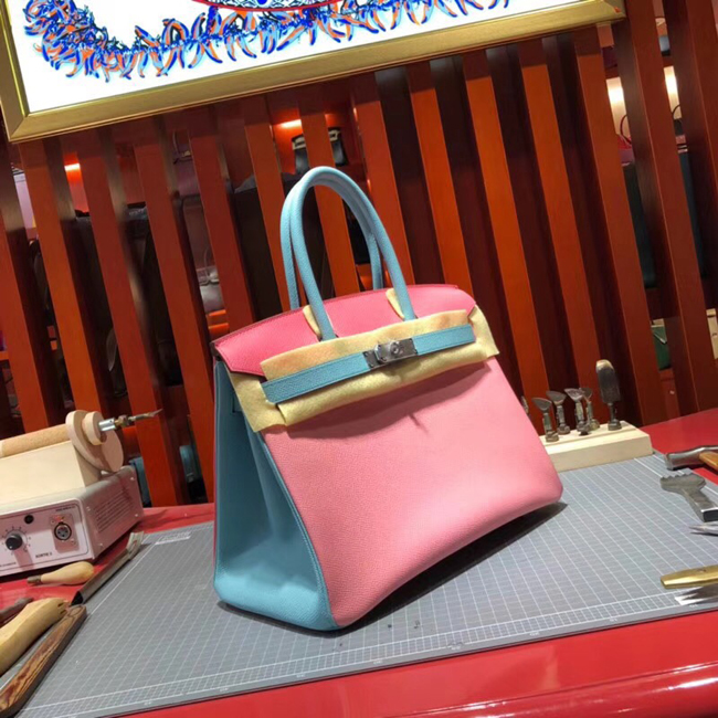 エルメス バーキン30 ブルーアトール/ローズリップスティック シルバー金具