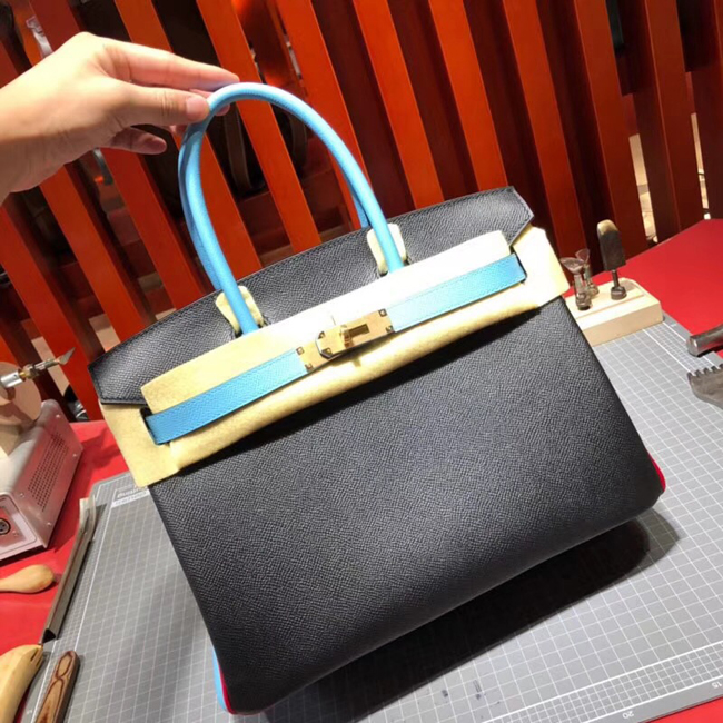 エルメス バーキン30 ブラック/ブルーアトール ゴールド金具