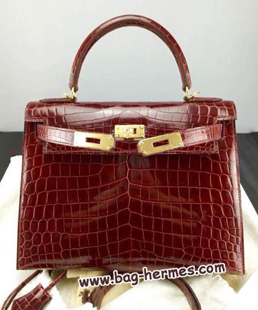 エルメス ケリー32 ルージュアッシュ クロコダイル ゴールド金具