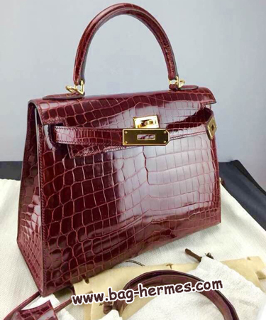 エルメス ケリー32 ルージュアッシュ クロコダイル ゴールド金具