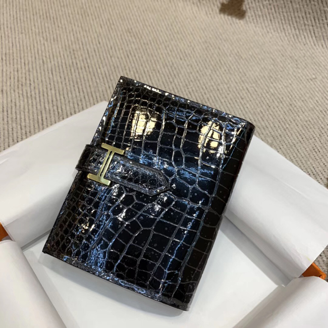 エルメス 財布ベアン ブラック クロコダイル ゴールド金具