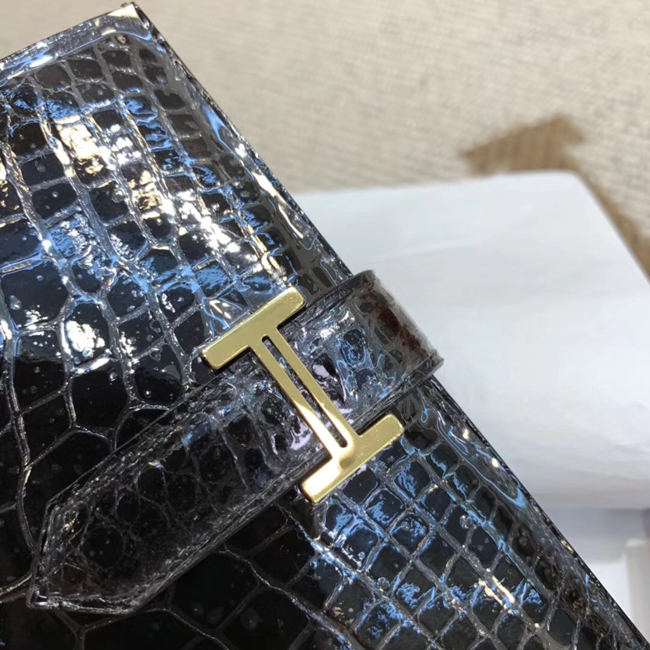 エルメス 財布ベアン ブラック クロコダイル ゴールド金具