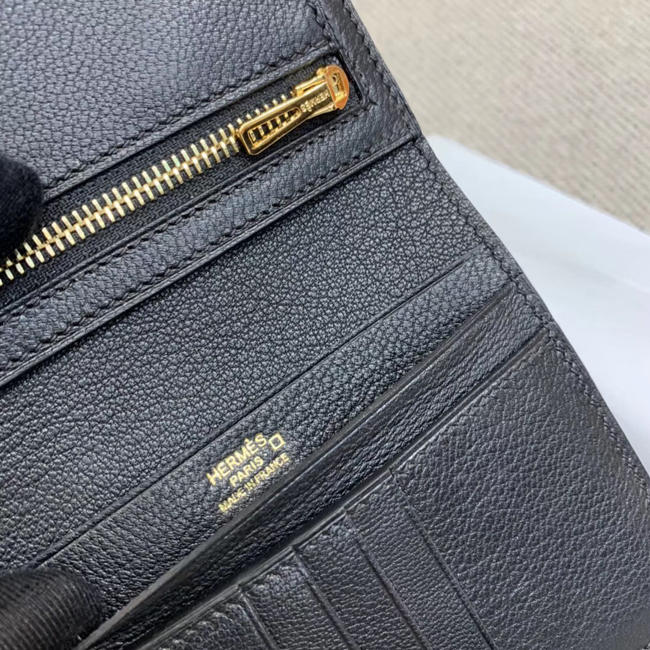エルメス 財布ベアン ブラック クロコダイル ゴールド金具
