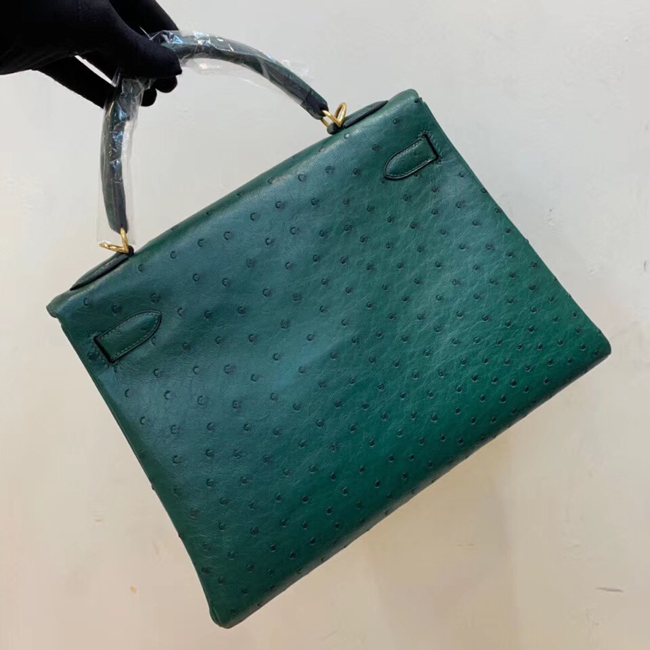 エルメス ケリー28 マラカイト オーストリッチ ゴールド金具
