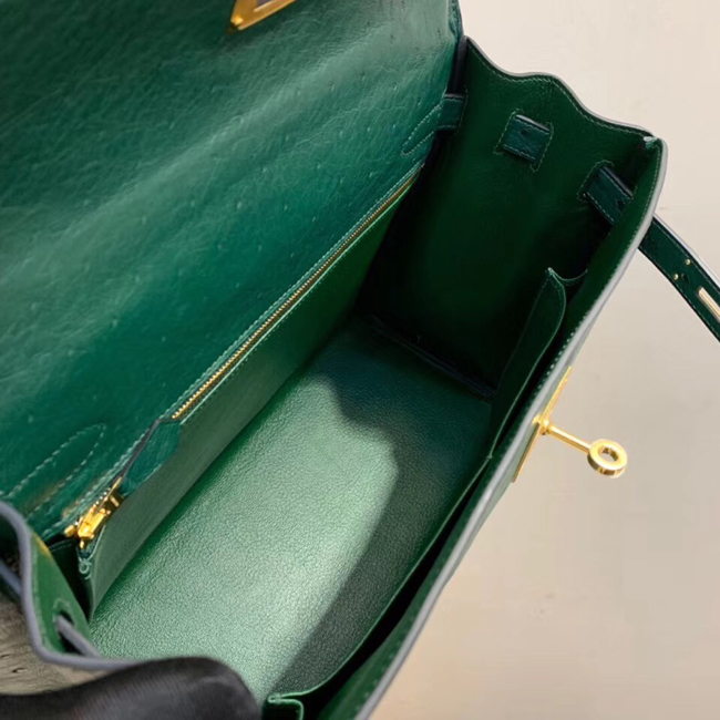 エルメス ケリー28 マラカイト オーストリッチ ゴールド金具