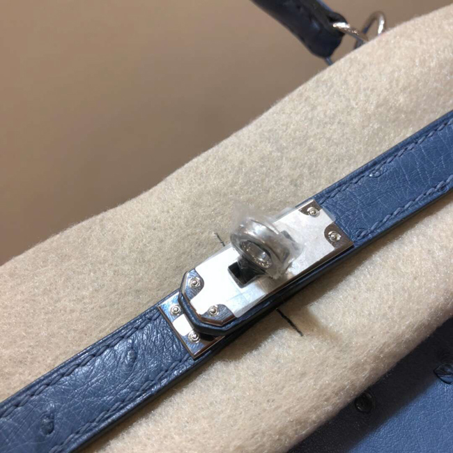 エルメス ケリー28 ブルートンペット オーストリッチ シルバー金具