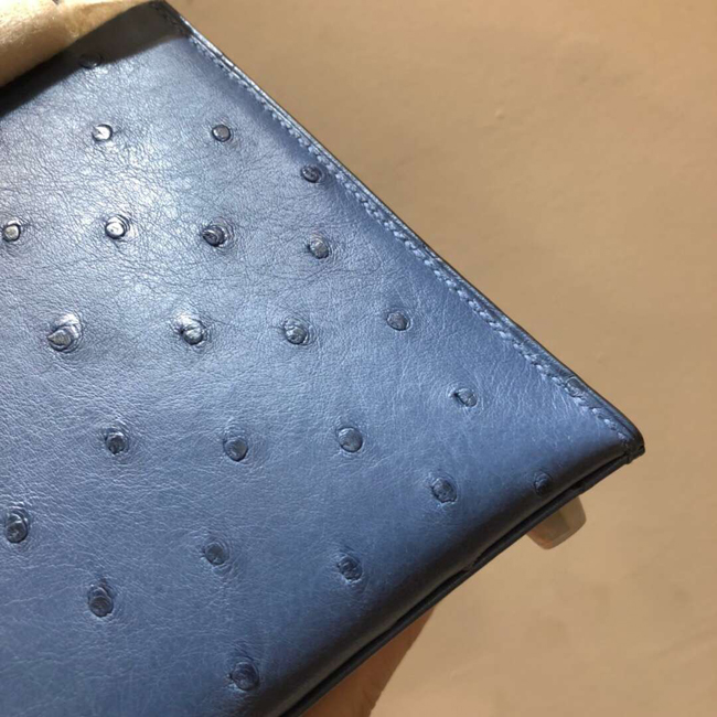 エルメス ケリー28 ブルートンペット オーストリッチ シルバー金具