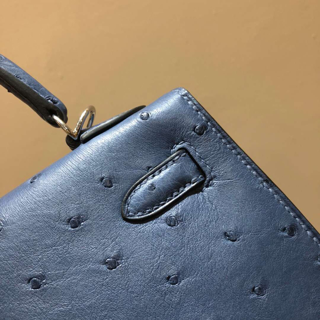 エルメス ケリー28 ブルートンペット オーストリッチ シルバー金具