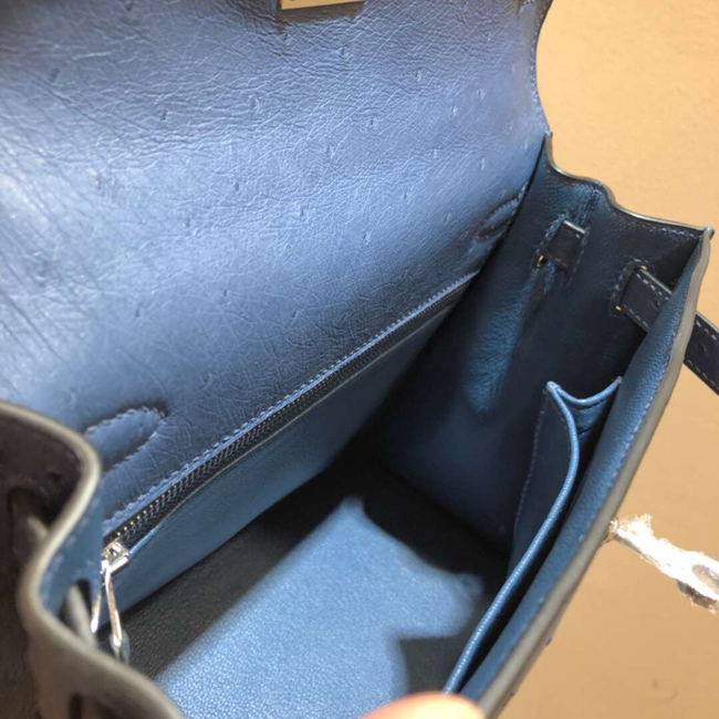 エルメス ケリー28 ブルートンペット オーストリッチ シルバー金具