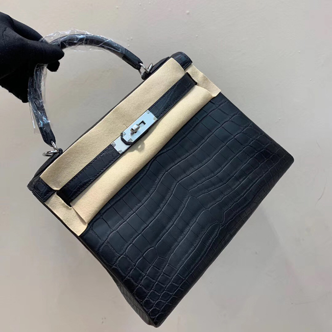 エルメス ケリー28 ブラック クロコダイル ニロティカス シルバー金具