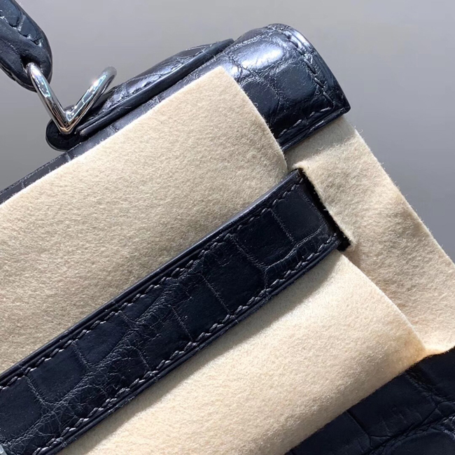 エルメス ケリー28 ブラック クロコダイル ニロティカス シルバー金具