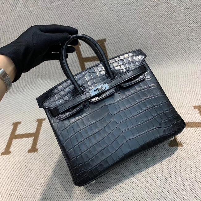 エルメス バーキン25 ブラック クロコダイル ニロティカスマット シルバー金具