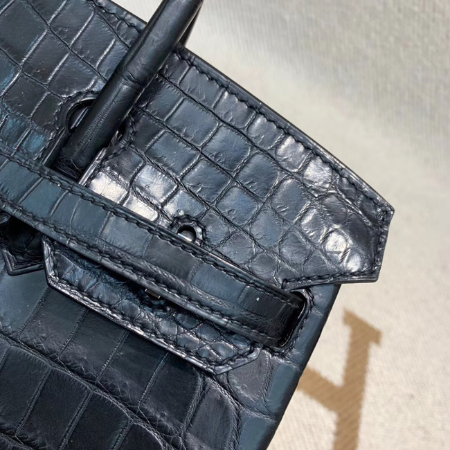 エルメス バーキン25 ブラック クロコダイル ニロティカスマット シルバー金具