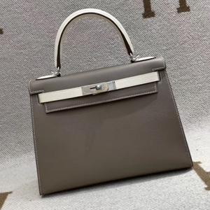 エルメス ケリー28 クレ/エトゥープ ヴォーエプソン シルバー金具