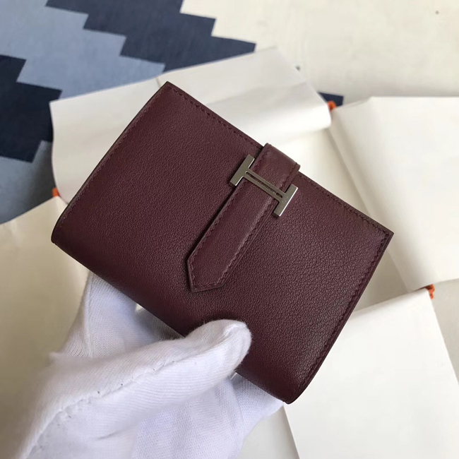 エルメス ベアンカードケース ボルドー シェブルミゾル シルバー金具