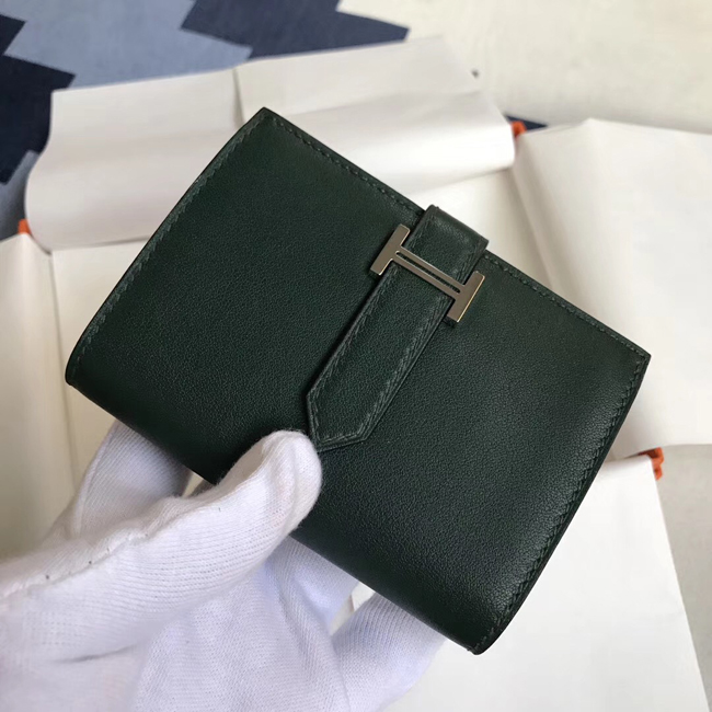 エルメス ベアンカードケース ヴェールアングレ シェブルミゾル シルバー金具