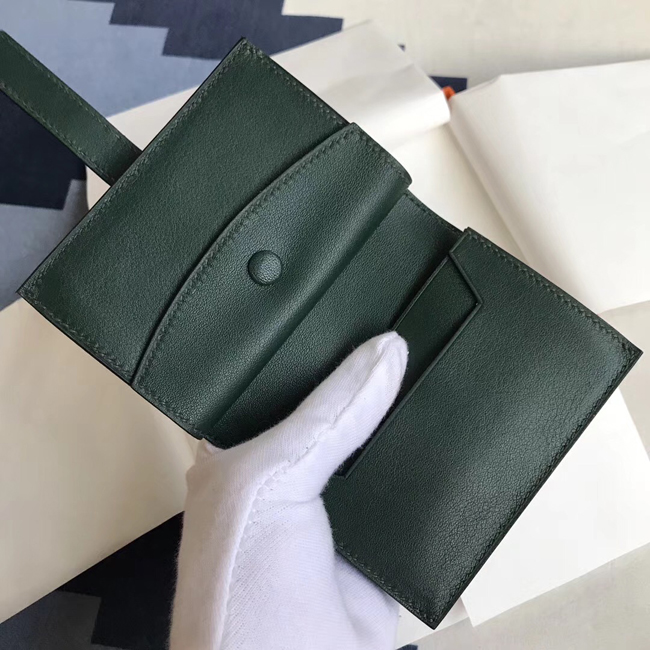 エルメス ベアンカードケース ヴェールアングレ シェブルミゾル シルバー金具