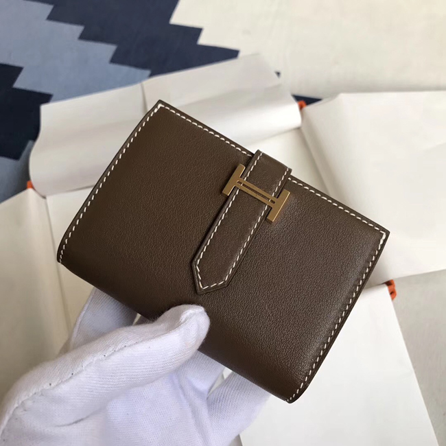 エルメス ベアンカードケース カカオ シェブルミゾル ゴールド金具
