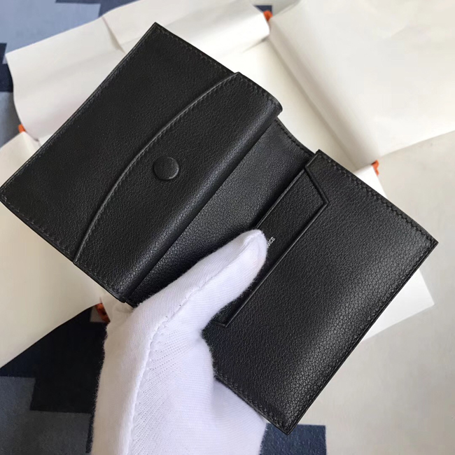 エルメス ベアンカードケース ブラック シェブルミゾル シルバー金具