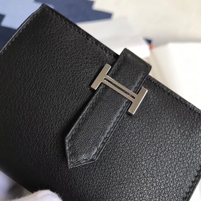 エルメス ベアンカードケース ブラック シェブルミゾル シルバー金具