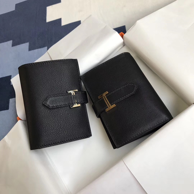 エルメス ベアンカードケース ブラック シェブルミゾル ゴールド金具