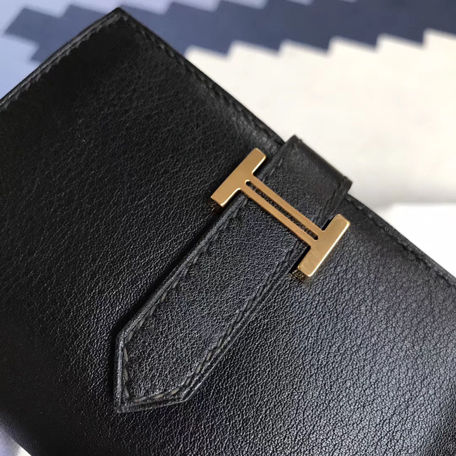 エルメス ベアンカードケース ブラック シェブルミゾル ゴールド金具