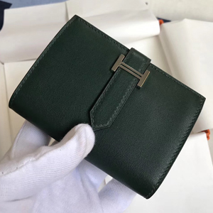 エルメス ベアンカードケース ヴェールアングレ シェブルミゾル シルバー金具