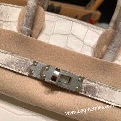 エルメスバーキン 25センチニロティカス Crocodile Niloticus01/Himalaya  ヒマラヤゴールド金具  全手縫いbirkin25-008