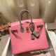 エルメスバーキン 25センチアリゲーターマット Alligator Crocodile 5P/Pink & 80/Pearl GreyピンクX パールグレーゴールド金具  全手縫いbirkin25-014