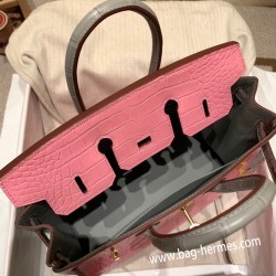 エルメスバーキン 25センチアリゲーターマット Alligator Crocodile 5P/Pink & 80/Pearl GreyピンクX パールグレーゴールド金具  全手縫いbirkin25-014