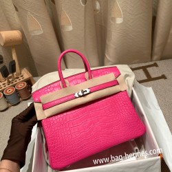 エルメスバーキン 25センチアリゲーターマット Alligator Crocodile 5R/Rose Shocking  ローズショッキングシルバー金具 全手縫いbirkin25-016