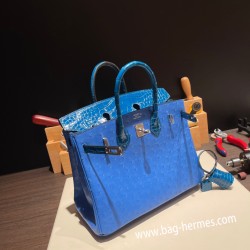 エルメスバーキン 25センチアリゲーターマット Alligator Crocodile touch Bleu Hydra& Bleu Izmir ブルーイドラ(T7)/ブルーイズミール(7W)シルバー金具 全手縫いbirkin25-017