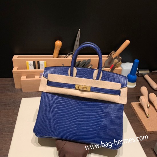 エルメスバーキン 25センチLizard リザードナチュラ73/Blue Saphir  ブルーサフィールゴールド金具  全手縫いbirkin25-030