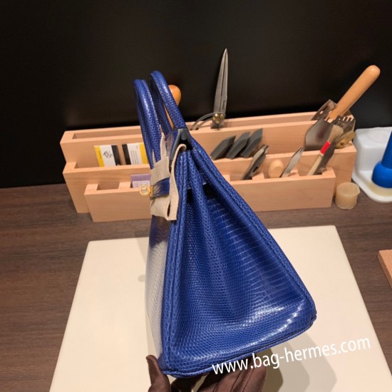 エルメスバーキン 25センチLizard リザードナチュラ73/Blue Saphir  ブルーサフィールゴールド金具  全手縫いbirkin25-030