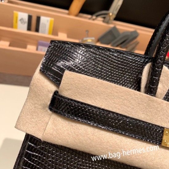 エルメスバーキン 25センチLizard リザードナチュラ89 /Black ブラックゴールド金具  全手縫いbirkin25-032