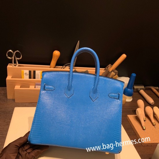 エルメスバーキン 25センチLizard リザードナチュラT7/Blue Hydra  ブルーイドラゴールド金具  全手縫いbirkin25-033