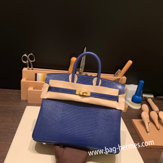 エルメスバーキン 25センチLizard リザードナチュラM3 /Blue Encre ブルーアンクルゴールド金具  全手縫いbirkin25-037