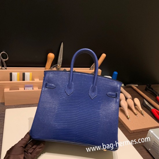 エルメスバーキン 25センチLizard リザードナチュラM3 /Blue Encre ブルーアンクルゴールド金具  全手縫いbirkin25-037