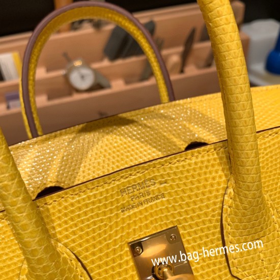 エルメスバーキン 25センチLizard リザードナチュラ9L/CANARIゴールド金具  全手縫いbirkin25-039